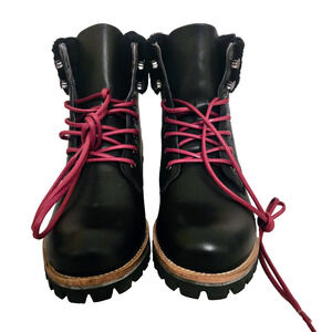 Women's Black Blackstone QL67 Leather Boots with Shearling Trim Size 37 NEW